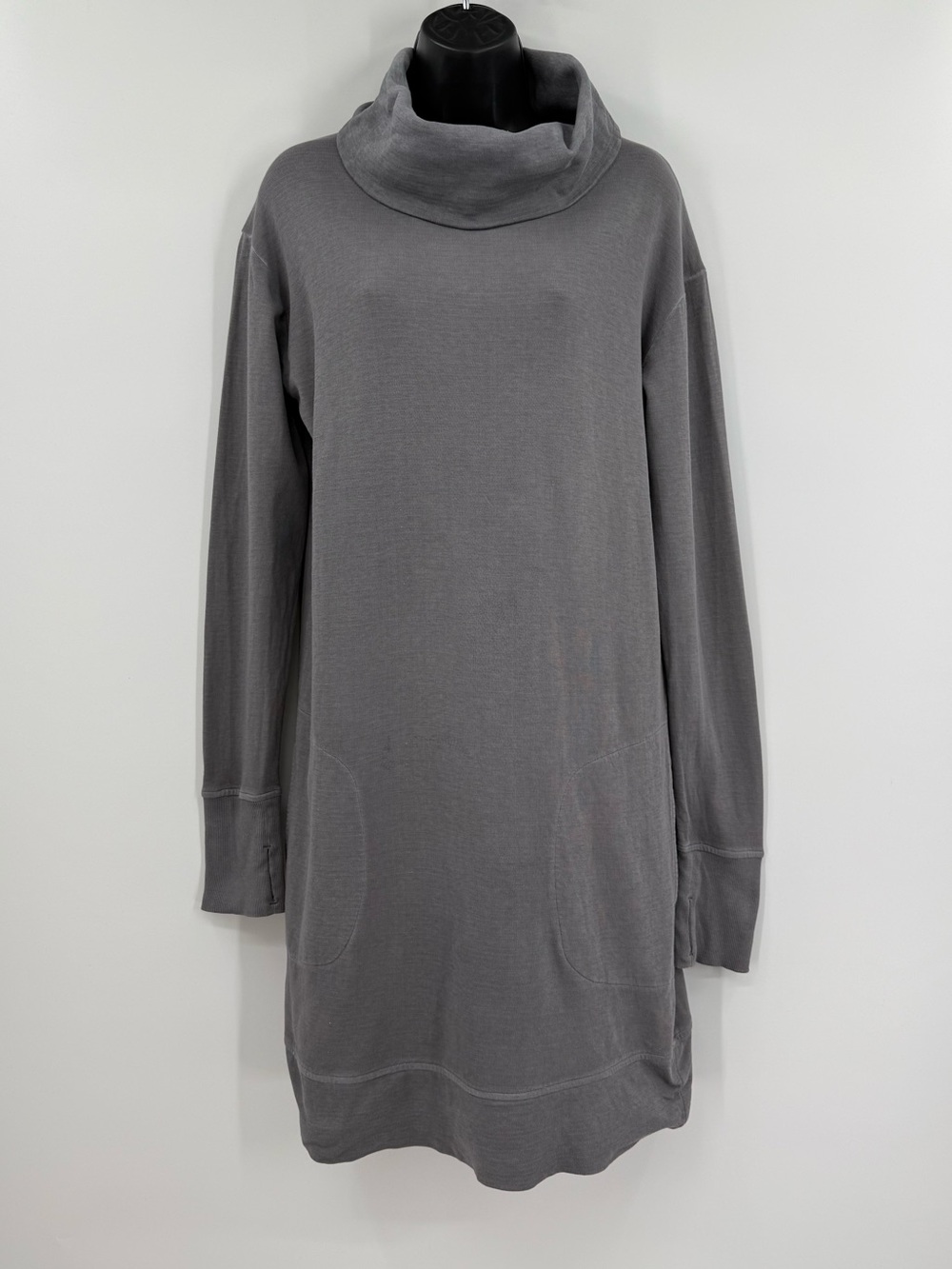 Athleta Eco Wash Cotton Blend Turtleneck Sweatshirt Dress | Gray | Medium